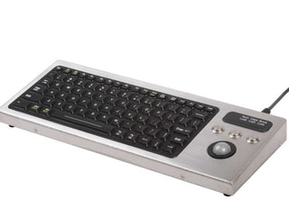 Small Footprint Stainless Steel Keyboard - Integrated Trackball - side view - DT-810-TB -iKey